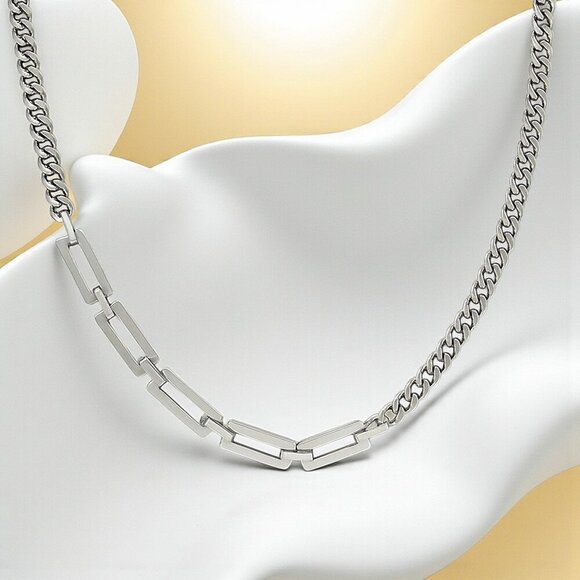 🆕️Minimalist Cuban Chain Necklace 18K White Gold Plated Stainless Steel Modern - Picture 4 of 15